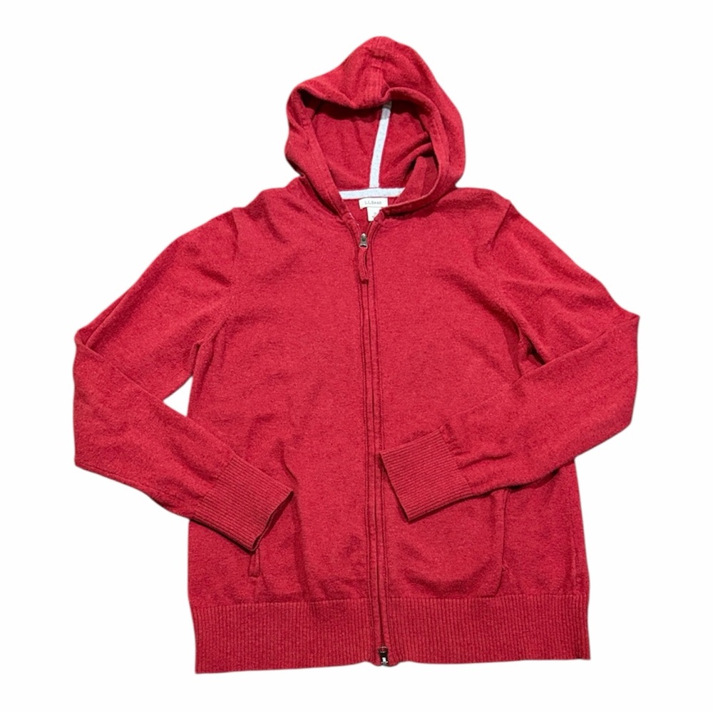 L.L. Bean Zip-Up Cotton/Cashmere Red Sweater Jacket